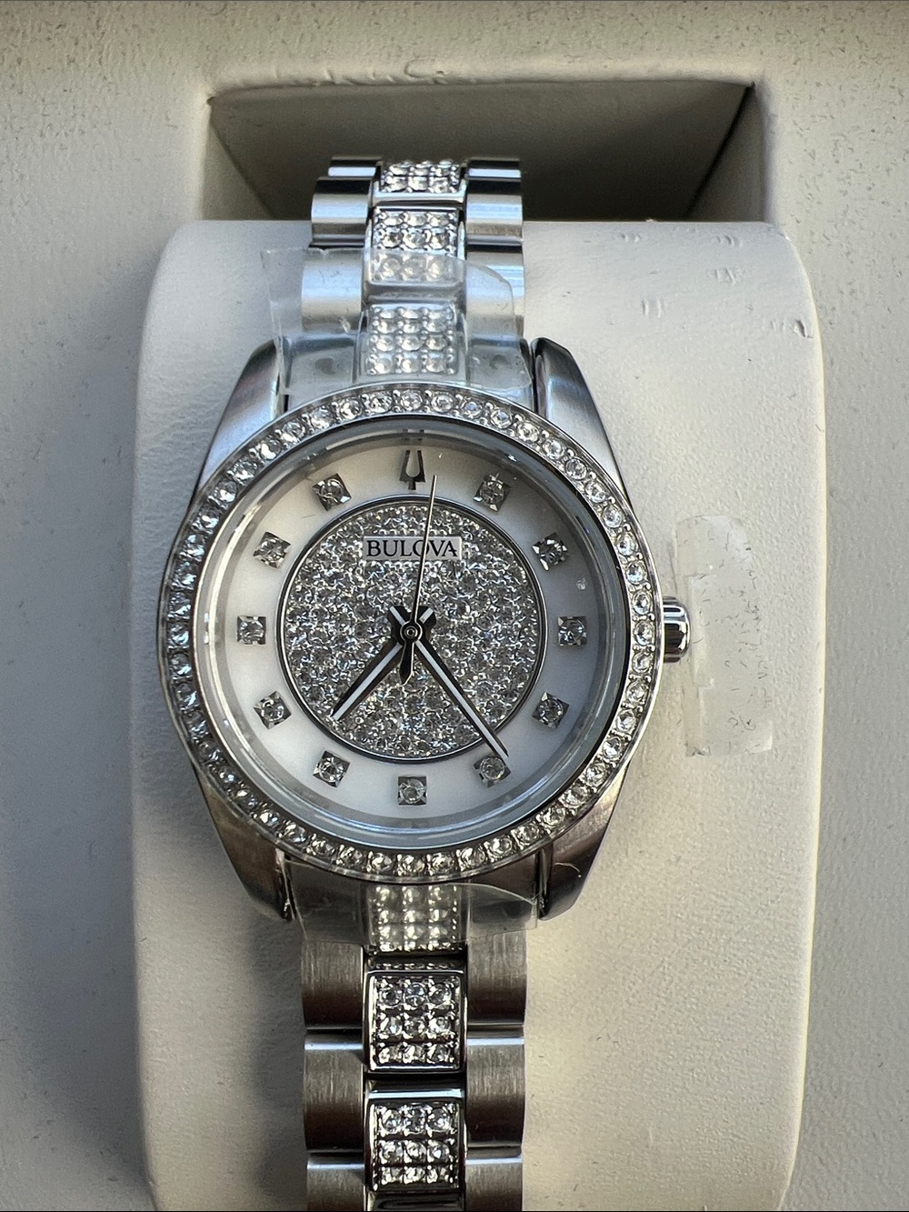 💎 96L253 BULOVA LADIES DRESS CLASSIC CRYSTAL WRIST WATCH MB-582💎 - Picture 3 of 5